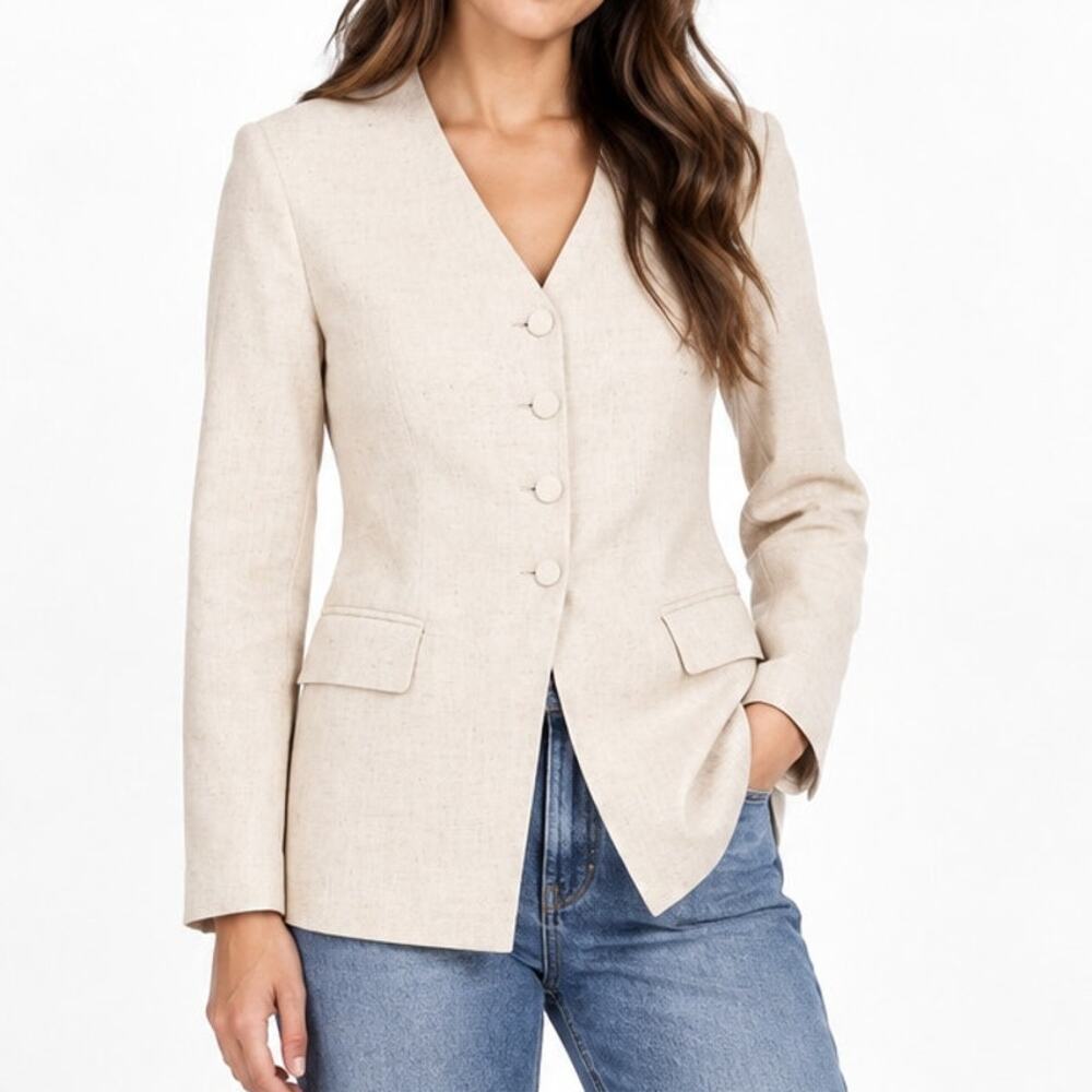 Abercrombie & Fitch NWT Oatmeal Collarless Nipped Linen Blend Blazer Women's M